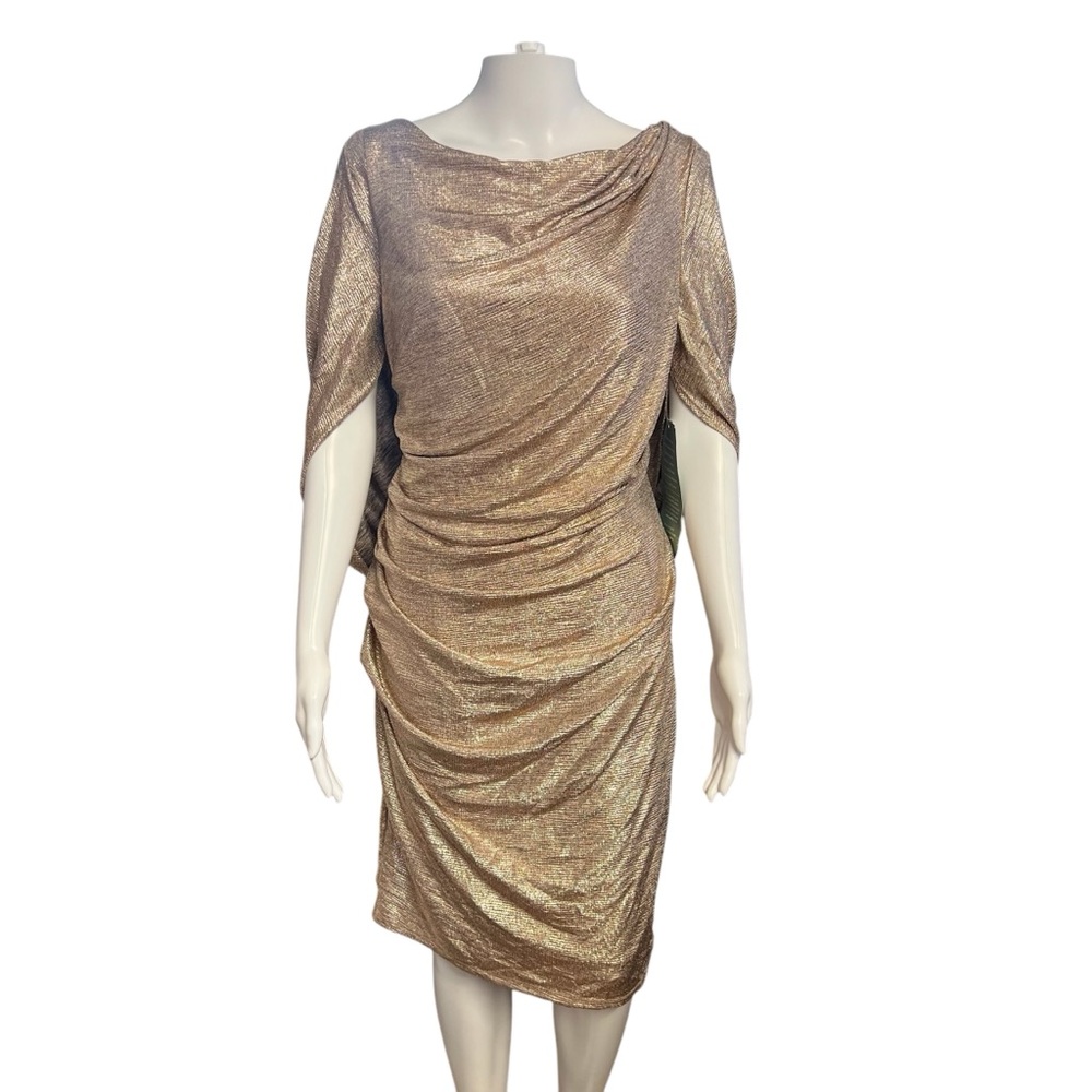 R&M Richards NWT Rose Gold Ruched Midi Dress Cowl Neck Sz 14